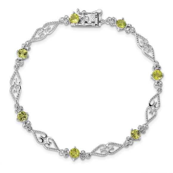 Sterling Silver Rhodium-plated Diamond Peridot August Birthstone Bracelet - Picture 4 of 4